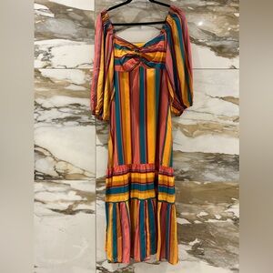Farm Rio Rainbow Stripe Midi Dress